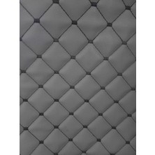 Generic Baklava Desenli Siyah Dikişli Kapitone Gri Suni Deri Oto Döşemelik Kumaş - Süngerli Astarlı (En 140 Cm)