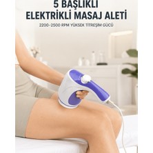 Mabelme Store 5 Başlıklı Elektrikli Masaj Aleti 2200-2500 Rpm Yüksek Titreşimli Vücut Bakım ve Rahatlama Cihazı