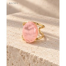 Riody Regard Rose Gold Kaplama Pembe Kedi Gözü Doğal Taşlı Ayarlanabilir Kadın Yüzük