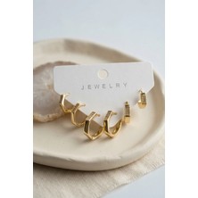 Midas Toptan Petek Model Gold Renk Zirkon Taşlı Pirinç Kadın Küpe Seti Midas