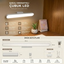 Hereveoyuncak Şarjlı Manyetik LED Çubuk Lamba, Dokunmatik, 3 Modlu, Kablosuz Mutfak Dolapp Altı ve Dekoratif Aydınlatma