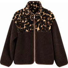 Magarde Premium Leopar Desen Fermuarlı Polar- Kahve-Siyah