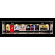 Toyblox Oyuncak Diecast Toyblox ''honda'' Diorama Garaj 1/64 Ölçek 8 Araçlık, LED Işıklı USB Kablolu Pleksi Kapaklı Dekoratif Vitrin