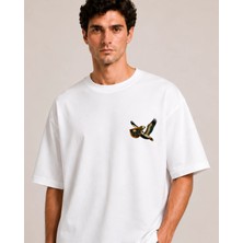 Can Moda Canmoda Beyaz Oversize Minimal Pelikan Pikap Baskılı Tasarım Tişört
