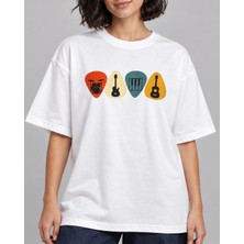 Can Moda Canmoda Beyaz Retro Enstrüman Baskılı Unisex Tişört