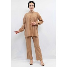 Mestore Moda Çizgili Robalı Ikili Takım Vizon