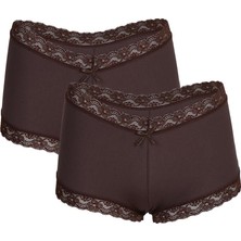 Mestore Moda Çizgi Kadın Pamuklu 2li Boxer Kahve 40265