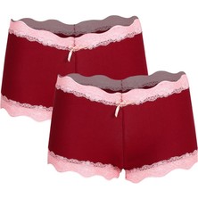 Mestore Moda Çizgi Kadın Pamuklu 2li Boxer Bordo 40265