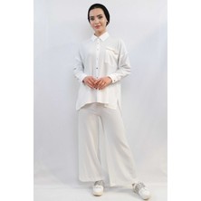 Mestore Moda Çizgi Zincir Aksesuarlı Ikili Takım  Beyaz