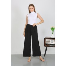 Mestore Moda Çizgi Kadın Bürümcük Kumaş Hafif-Esnek Pantolon 210074 Siyah