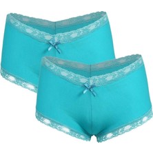 Mestore Moda Çizgi Kadın Pamuklu 2li Boxer Turkuaz 40265