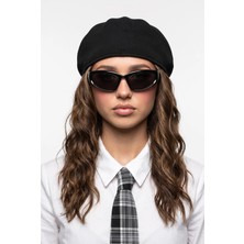 Bappir Raenna Siyah Çerçeve Dar Oval Cat-Eye Güneş Gözlüğü – Siyah Lens – UV400