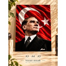 Vexart Atelier Mustafa Kemal Atatürk ve Türk Bayrağı Poster Hediyelik Atatürk Portre Duvar Posteri 30 x 42 cm