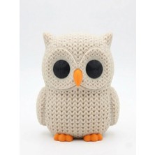 Yakamoz Atölye Baykuş Biblo 9 cm Örgü Desenli 3D Baskı Bej Amigurumi Görünümlü Dekoratif Ev Süsü Hediyelik