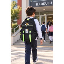 Dodomar Ilkokul Okul Çantası 3 Gözlü Siyah Fosforlu Sırt Çantası 46X30X20 cm