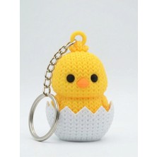 Yakamoz Atölye Yumurtadan Çıkan Civciv Anahtarlık 7 cm Örgü Desenli 3D Baskı Sarı Beyaz Amigurumi Görünümlü