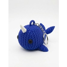 Yakamoz Atölye Narval Anahtarlık 4 cm Örgü Desenli 3D Baskı Mavi Amigurumi Görünümlü Sevimli Çanta Süsü Hediyelik