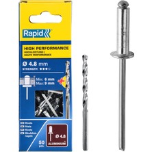 Kawin Rapid Kör Perçin Universal Alüminyum, 50 Adet Matkap Ucu Dahil, 4,8 x 12 Mm, 5000388