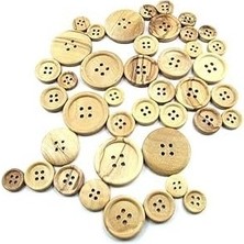Mabelme Store Tahta Dikme, 4 Delik Simit Model, Doğal Ahşap, Zeytin AĞACI,100 Adet 20MM-32L