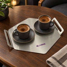 Blaene Paslanmaz Çelik Sunum Tepsisi 22X25 cm Kulplu Kahve Çay Servis Tepsisi Isteme Tepsisi Yeni Gelin Tepsisi Satine - INT-007-B