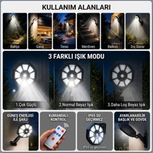 Hereveoyuncak 168B Solar LED Büyük Dış Mekân Lambası, Hareket Sensörlü, Kumandalı, 3 Modlu Ultra Parlak Cob Işık, Suu Geçirmez Kablosuz Duvar Apliği