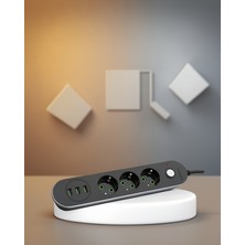 Astraltech 3 USB Prizli 2 Metre Kablolu Anahtarlı Üçlü Priz