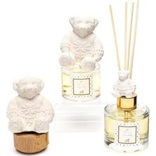 Mabelme Store Ahşap Kaideli Missi Baby Kokulu Ekru Ayıcık Seramik Koku Taşı