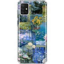 Mobilpad Samsung Galaxy A51 Uyumlu Çiçekler Kolaj Desenli Şeffaf Telefon Kılıfı