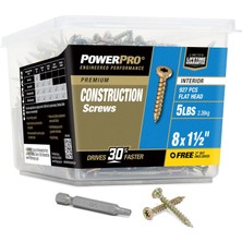 Kawin Power Pro 48587 Ahşap Vidalar, # 8 x 1-1/2, Premium Star Drive Iç Mekan Dolap Vidaları, Altın Sarı Çinko, 5 Lb Küvet