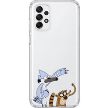 Mobilpad Samsung Galaxy A52 Uyumlu Mordecai ve Rigby Desenli Şeffaf Telefon Kılıfı