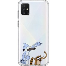 Mobilpad Samsung Galaxy A71 Uyumlu Mordecai ve Rigby Desenli Şeffaf Telefon Kılıfı