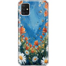 Mobilpad Samsung Galaxy A71 Uyumlu Çiçekler Desenli Şeffaf Telefon Kılıfı