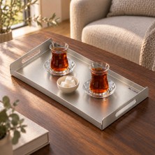 Blaene Paslanmaz Çelik Premium Servis Tepsisi Lüks Kahve Çay Sunum Tepsisi Satine İnox - INT-008