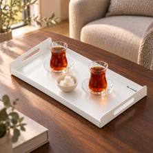 Blaene Paslanmaz Çelik Premium Servis Tepsisi 35X20 cm Kulplu Kahve Çay Sunum Tepsisi - INT-008
