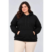 Trend Metkar Battal Büyük Beden Üç Iplik Içi Şardonlu Kapüşonlu Kanguru Cepli Kışlık Sweatshirt - Siyah