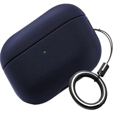 Airpods Pro 3 ile Uyumlu Leather Skin Parmak Izi Tutmayan ve Çizilmeyen Dış Yüzeye Sahip Mükemmel Koruma Sağlayan Orta Sertlikte Silikon Kılıf (Lacivert, Airpods Pro 3. Nesil 2025)