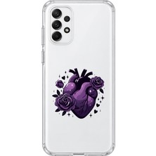 Mobilpad Samsung Galaxy A72 Uyumlu Çiçek Kalp Desenli Şeffaf Telefon Kılıfı