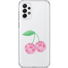 Mobilpad Samsung Galaxy A72 Uyumlu Kiraz Desenli Şeffaf Telefon Kılıfı