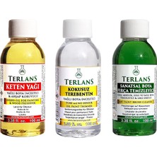 Yağlı Boya Seti Yardımcı Malzemeler 3X100ML Boya Fırça Temizleyici - Kokusuz Terebentin - Keten Yağı