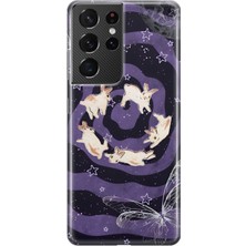Mobilpad Samsung Galaxy S21 Ultra Uyumlu Tavşanlar Desenli Şeffaf Telefon Kılıfı