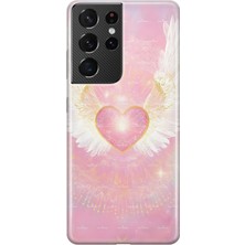 Mobilpad Samsung Galaxy S21 Ultra Uyumlu Melek Kalp Desenli Şeffaf Telefon Kılıfı