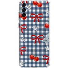 Mobilpad Samsung Galaxy S21 Fe Uyumlu Kiraz Fiyonk Yıldız Desenli Şeffaf Telefon Kılıfı