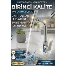 Banyonatural 1. Kalite Paslanmaz Çelik Oynar Başlıklı Mutfak Bataryası Eviye Musluğu Krom