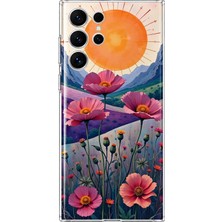 Mobilpad Samsung Galaxy S25 Ultra Uyumlu Güneş ve Çiçekler Desenli Şeffaf Telefon Kılıfı