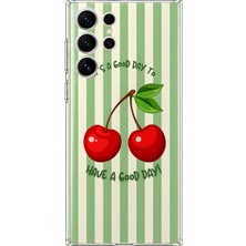 Mobilpad Samsung Galaxy S24 Ultra Uyumlu Kiraz Desenli Şeffaf Telefon Kılıfı
