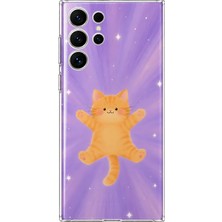 Mobilpad Samsung Galaxy S24 Ultra Uyumlu Sevimli Kedi Desenli Şeffaf Telefon Kılıfı
