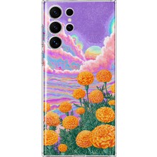 Mobilpad Samsung Galaxy S22 Ultra Uyumlu Çiçekler Desenli Şeffaf Telefon Kılıfı