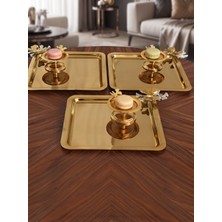 Elzem Tepsi 2 Model 3 Lü Gold Kare Tepsi ve Kelebekli Gold Makaronluk