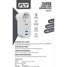 Mabelme Store Fly Fly 3400 Termal Akım Korumalı, Çocuk Korumalı, 2 x USB Type-C, 1 x USB Type-C, Tekli Priz, Beyaz