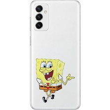 Mobilpad Samsung Galaxy M13/M23 Uyumlu Sünger Bob Desenli Şeffaf Telefon Kılıfı